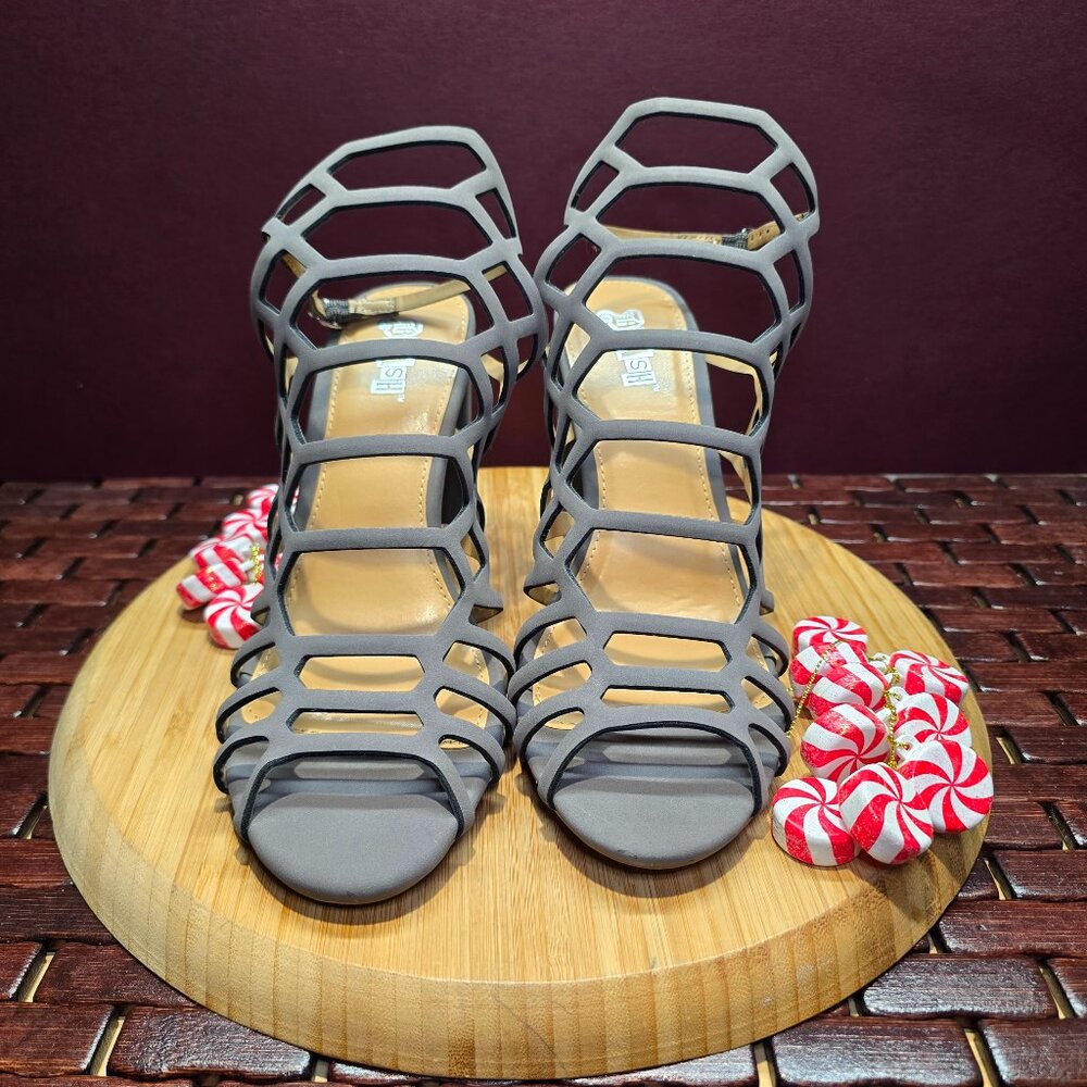 NIB BRASH Kryptic Gray Strappy Sandals 4-inch Block Heel Size 9 NEW